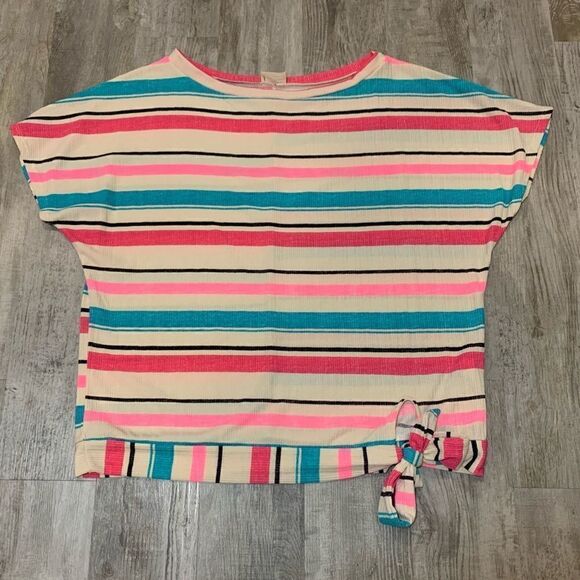 $5 add on item, 143 story by line up pink teal tan striped side tie top - Picture 8 of 11